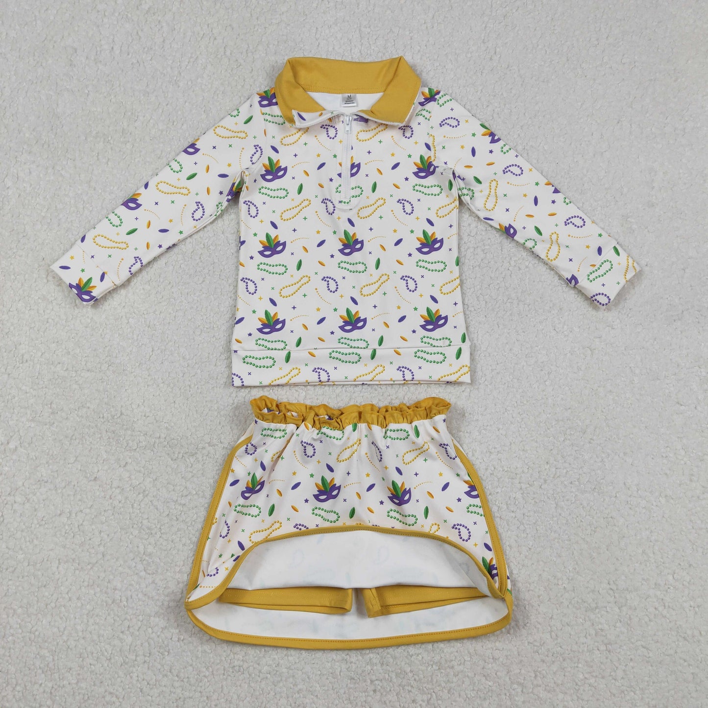 Sibling Baby Girls Mardigras Bows Anchors Leopard Zip Pullovers Skirt Shorts Yoga Active Clothes Sets