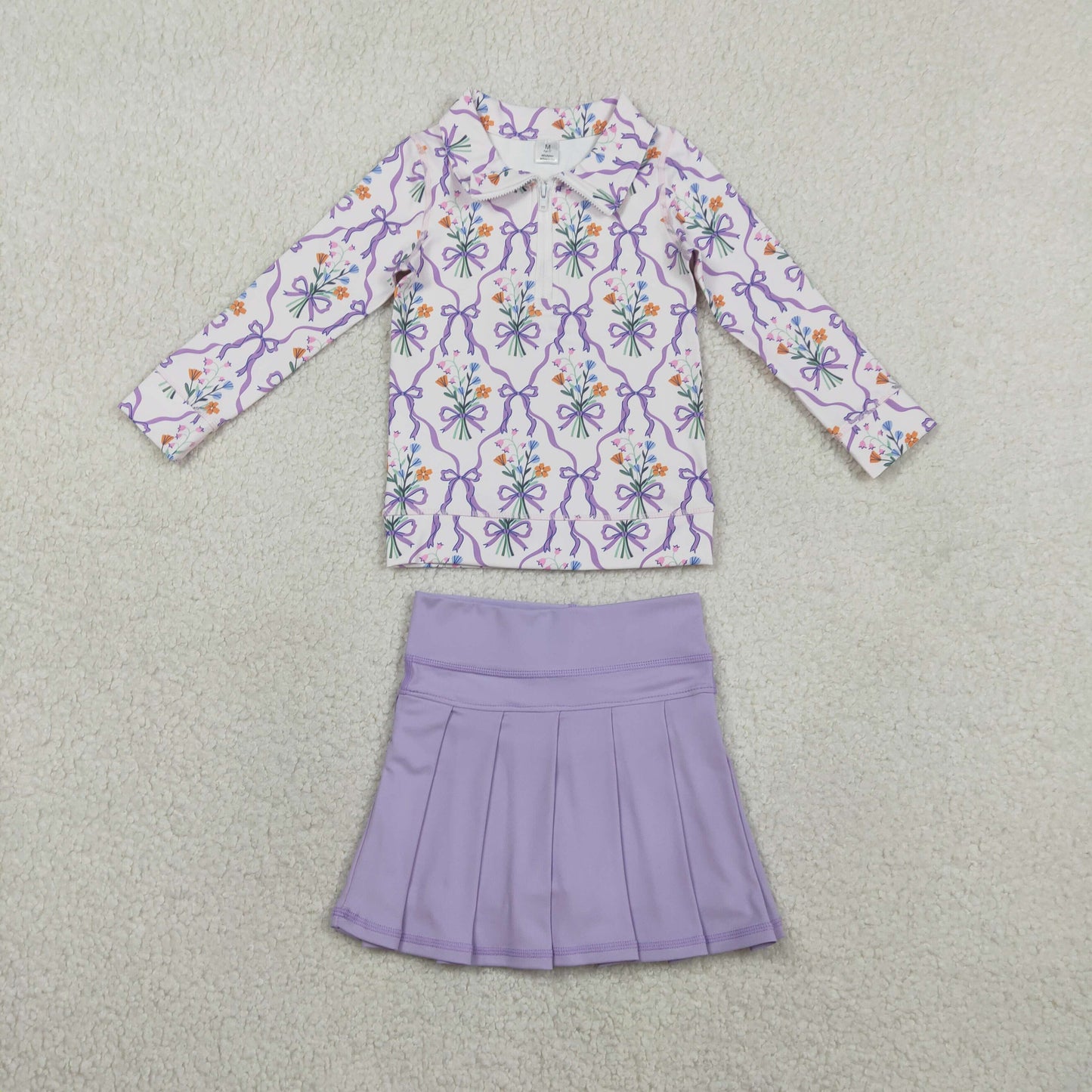 Baby Girls Bow Flowers Zip Pullover Skirt Short Yoga Active Clothes Sets