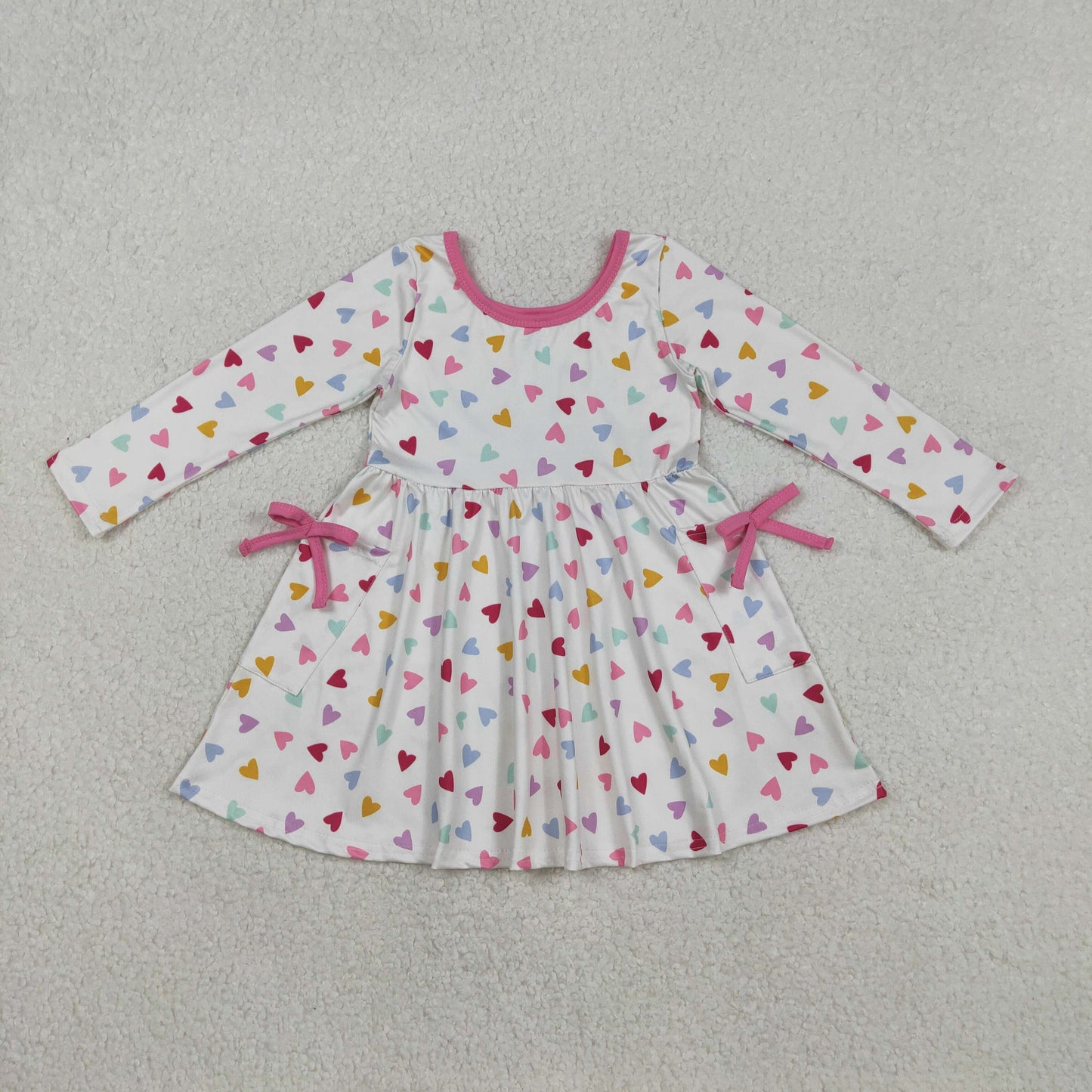 Sibling Baby Girls Colorful Hearts Bows Flowers Pockets Knee Length Dresses