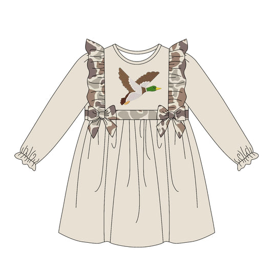 4.15 GLD1596 Preorder Duck Brown Camo Girls Knee-length Dress