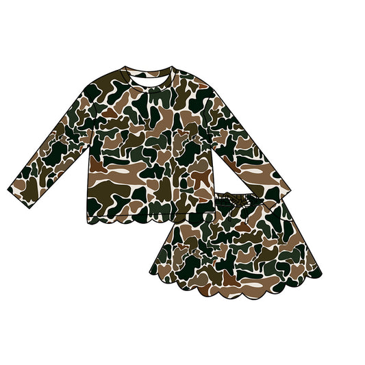 4.29 GLD1617 Brown Camo Long Sleeve Top Skirts Girls Scallop Outfits Preorder