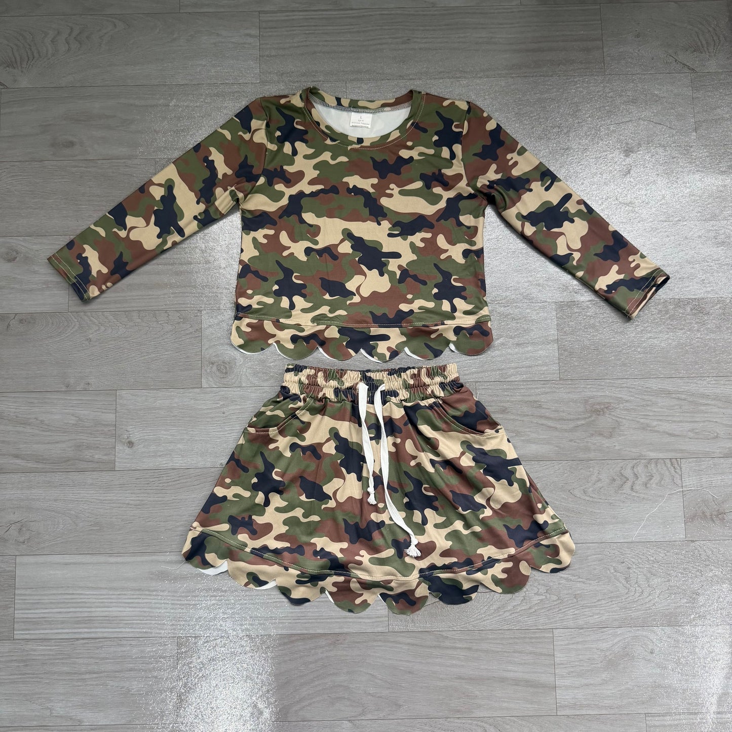 GLD1620 Brwon Green Black Camo Long Sleeve Top Skirts Girls Scallop Outfits Preorder