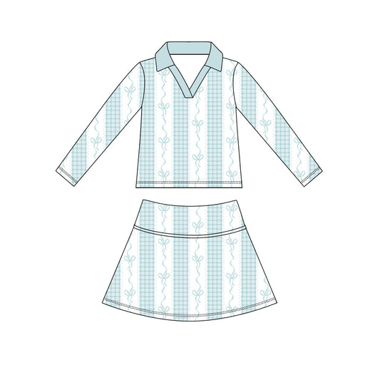 5.9 Preorder GLD1628 Bows Plaid Long Sleeve Top Skirts Girls Yoga Clothes Set