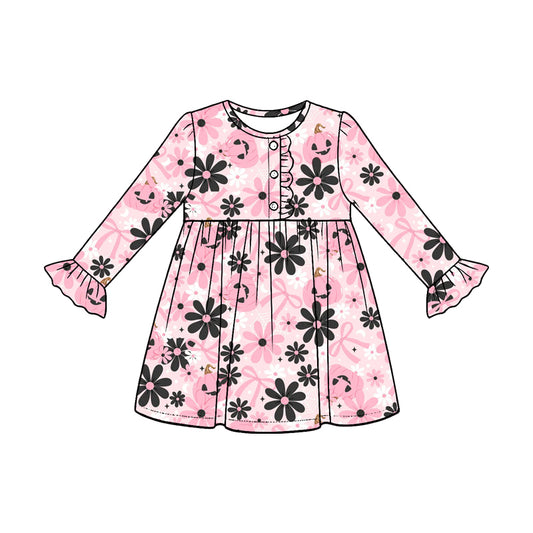 5.18 Preorder Baby Girls Jack-O-Lantern & Floral Print Long Sleeve Dress