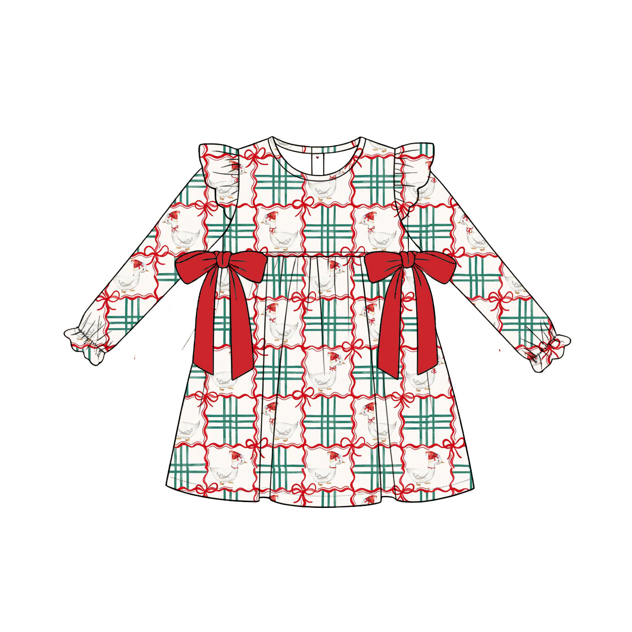 5.20 GLD1639 Baby Girls Christmas Duck Long Sleeve Dress with Bow Preorder
