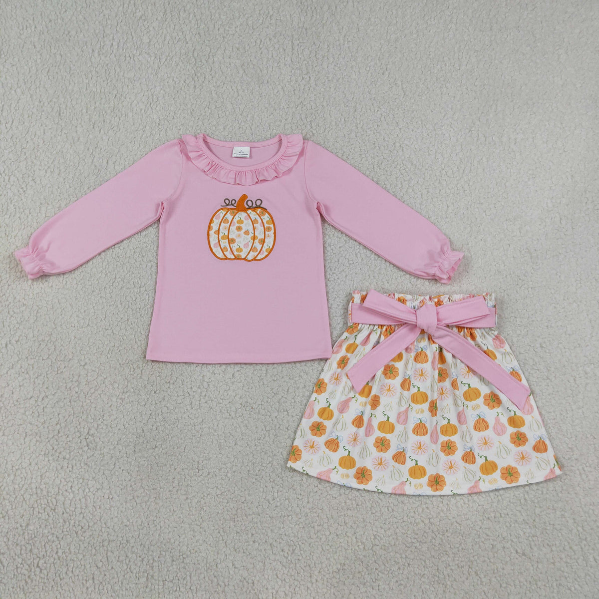Sibling Baby Girls Embroidery Pumpkin Outfit Dress and Romper