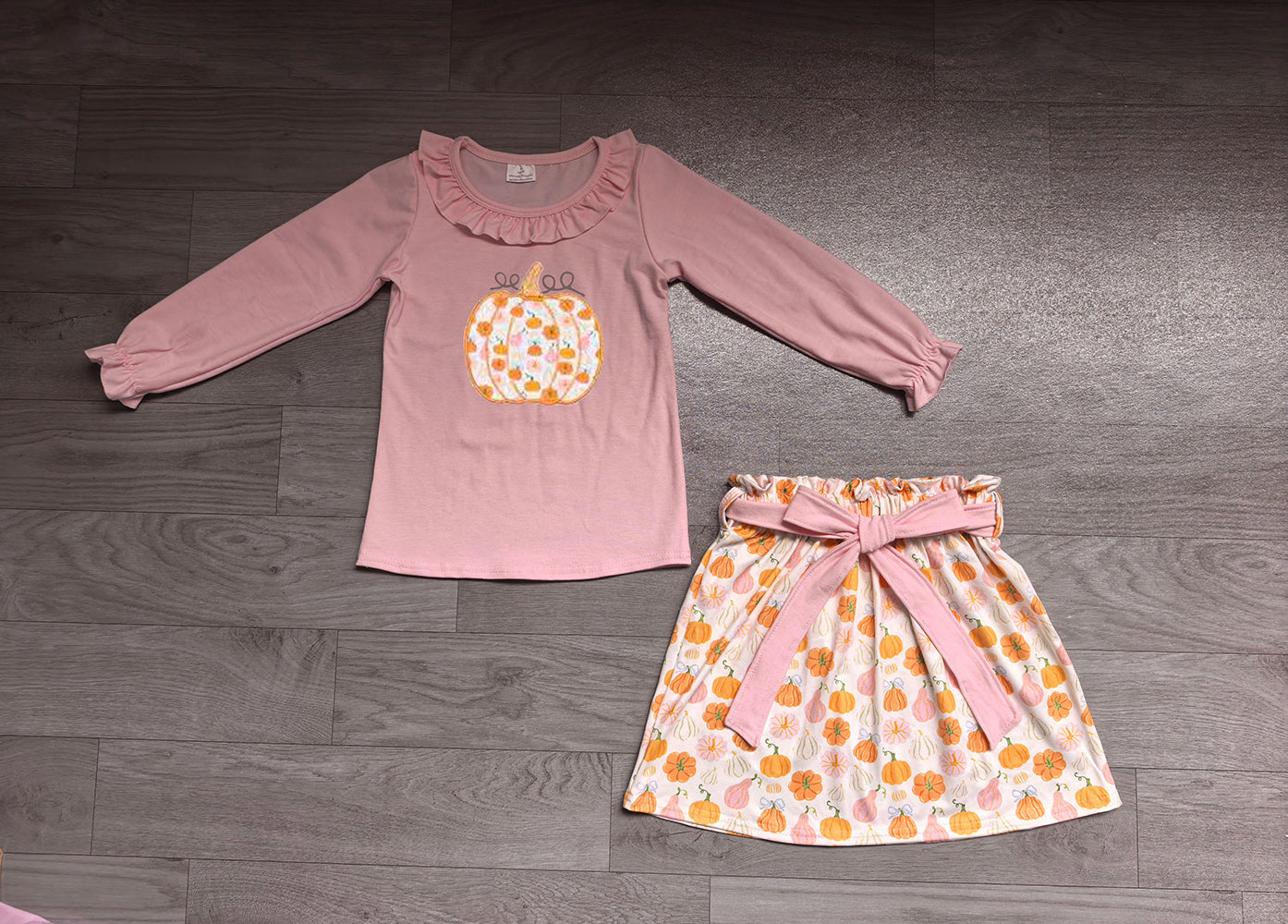 6.18 Preorder GLD1641 Pumpkin Pink Top Skirts Girls Fall Clothes Set