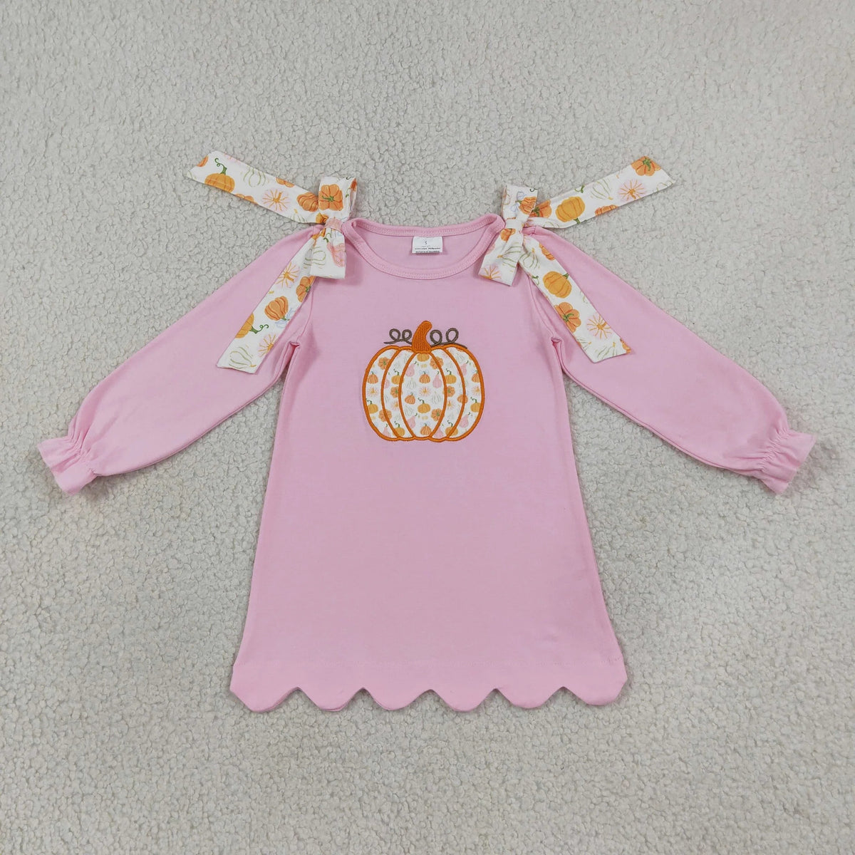 Sibling Baby Girls Embroidery Pumpkin Outfit Dress and Romper