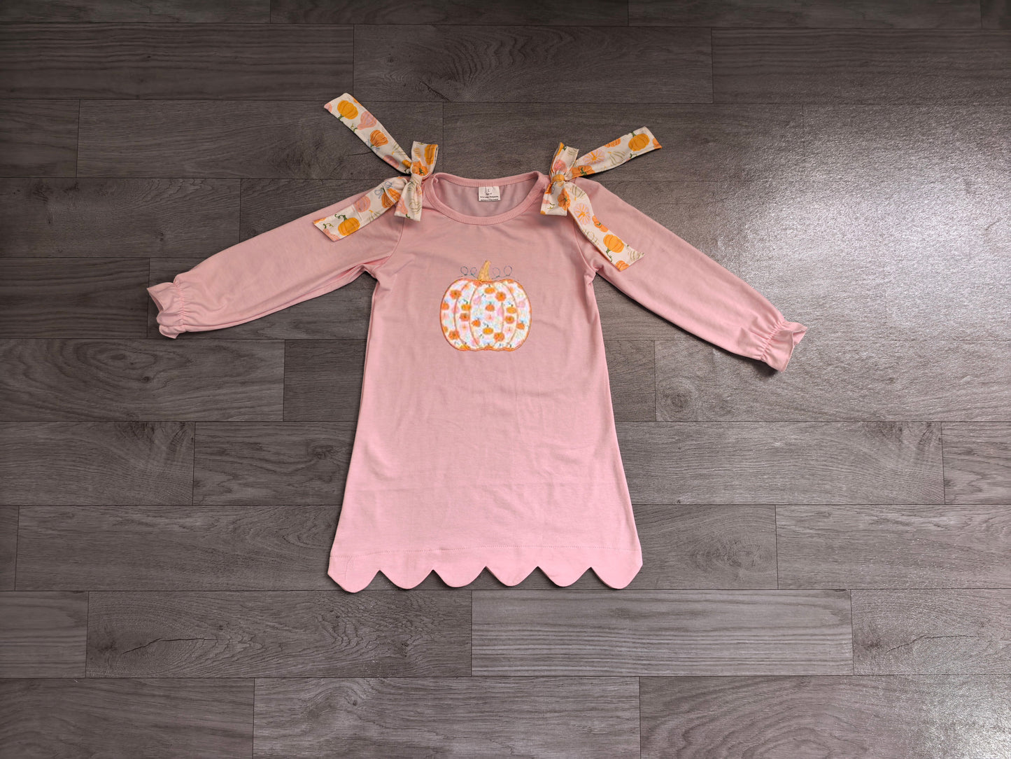 GLD1642 Pumpkin Flowers Pink Print Girls Fall Dress