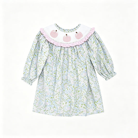 6.18 Preorder GLD1644 Pumpkin Flowers Print Girls Fall Dress