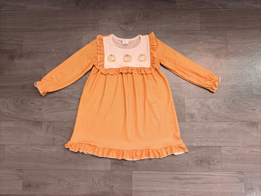 6.18 Preorder GLD1645 Pumpkin Orange Print Girls Fall Dress