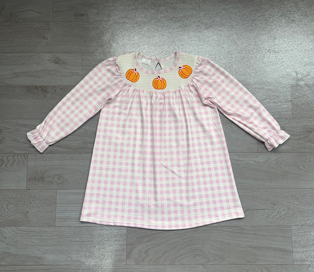 6.19 Baby Girls Pumpkin Purple Gingham Short Sleeve Dress Preorder