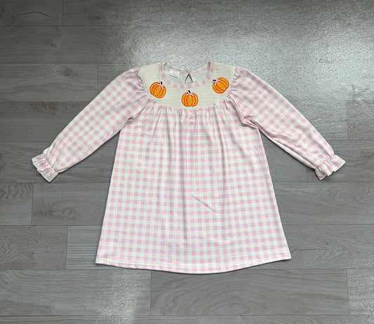 6.19 Baby Girls Pumpkin Purple Gingham Short Sleeve Dress Preorder