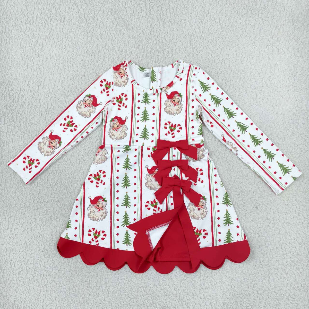 Sibling Kids Girls  Christmas Long Sleeve Active Dress With Bow