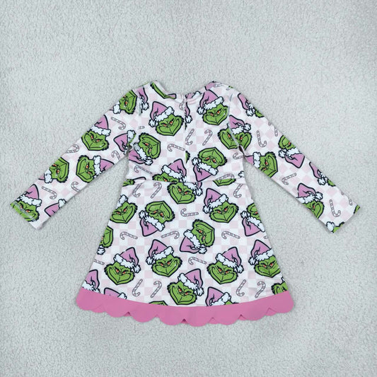 Sibling Kids Girls  Christmas Long Sleeve Active Dress With Bow