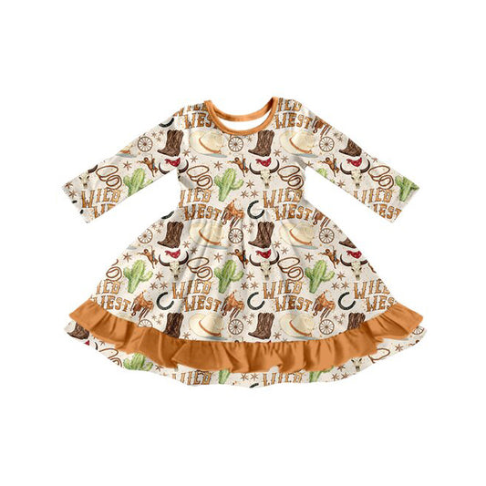 6.24 GLD1652 Preorder West Cactus Cowboy Print Girls Western Dress