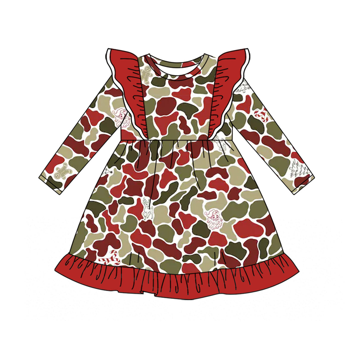 6.26 Preorder Kids Girls Christmas Camo Long Sleeve Dress
