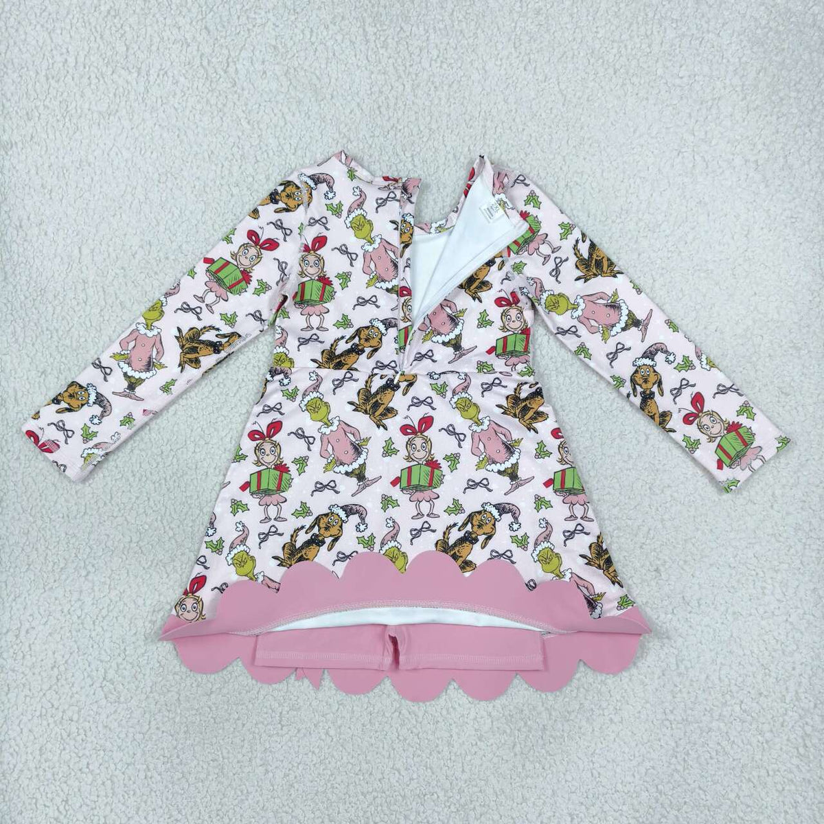 Sibling Kids Girls  Christmas Long Sleeve Active Dress With Bow