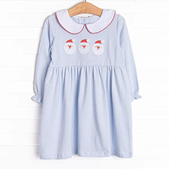 7.2 Preorder Kids Girls Christmas Santa Blue Long Sleeve Dress