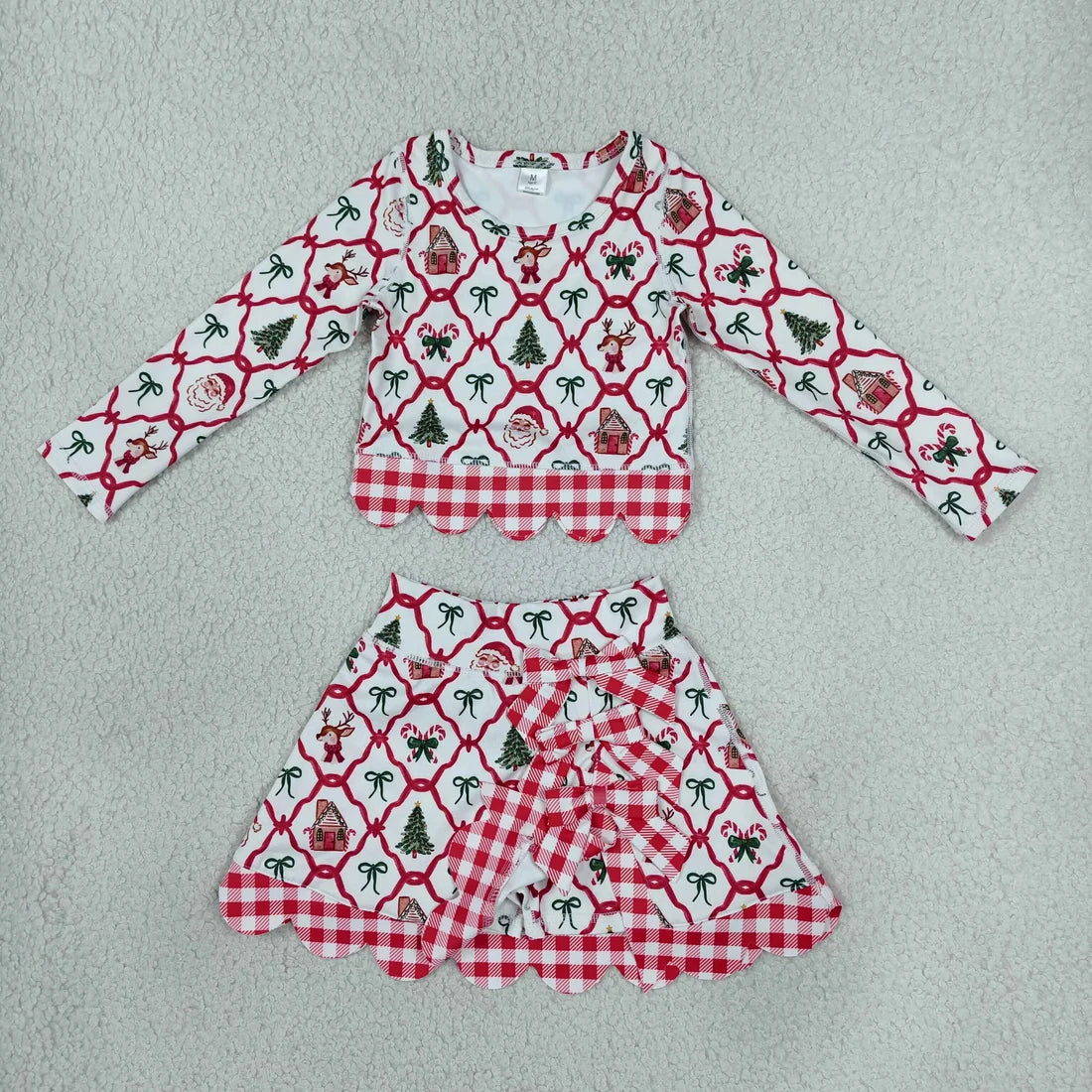 Sibling  Baby Girls Christmas Long Sleeve Top Skort Scallop Active Outfit