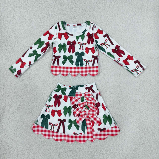 GLD1677 Red Green Bows Girls Christmas Active Outfit