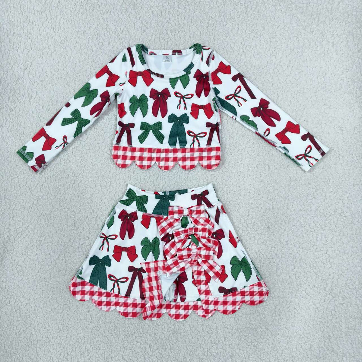 GLD1677 Red Green Bows Girls Christmas Active Outfit