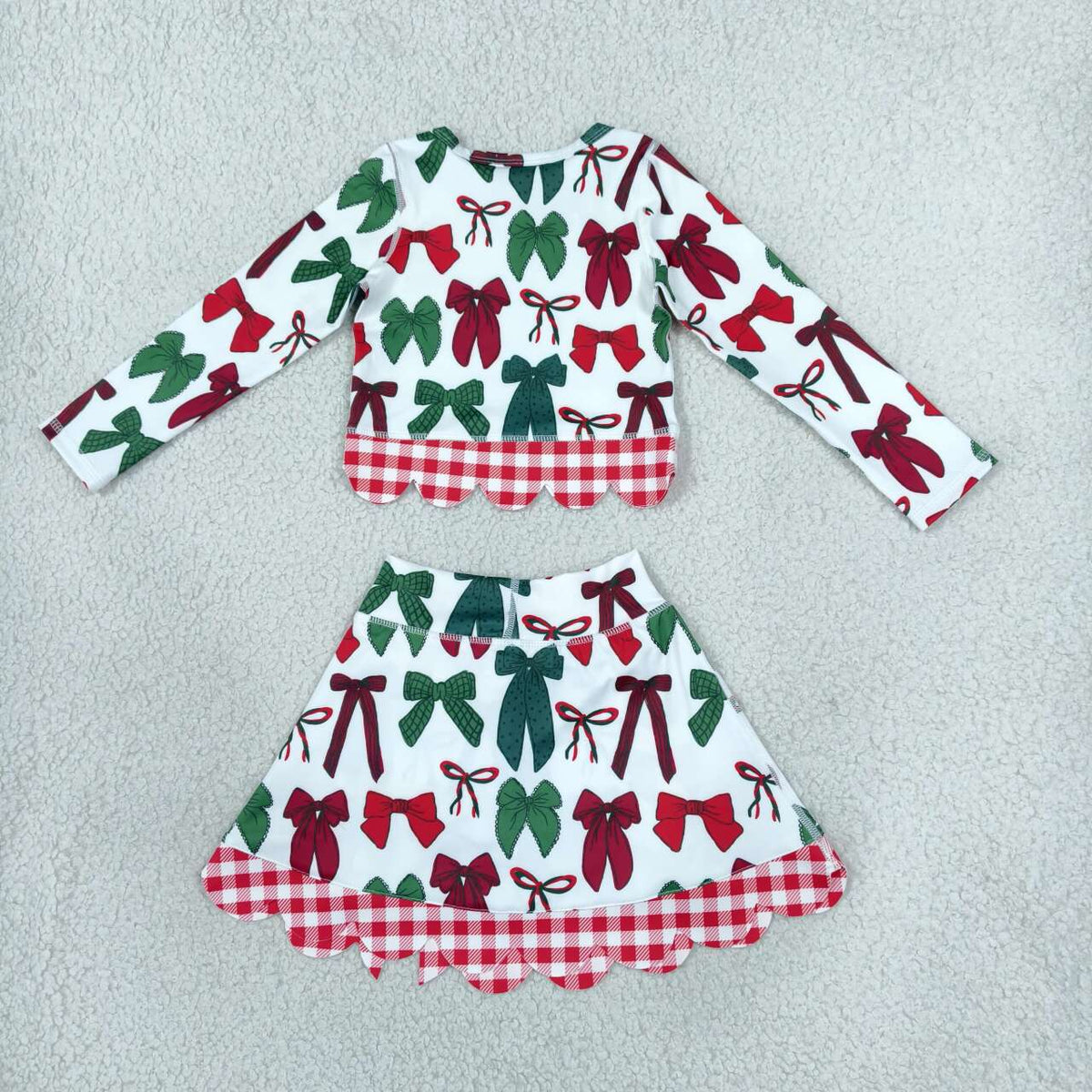 GLD1677 Red Green Bows Girls Christmas Active Outfit