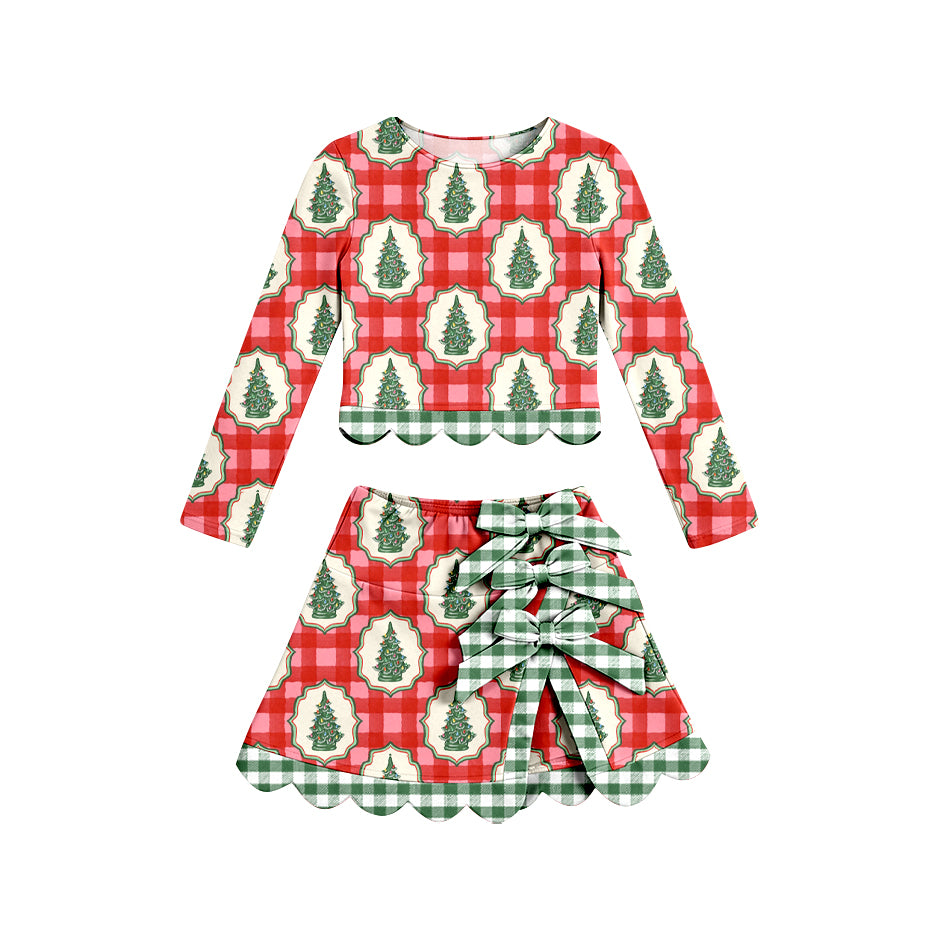 7.6 Preorder KIds Girls Christmas Tree Red Checked   Active Outfit