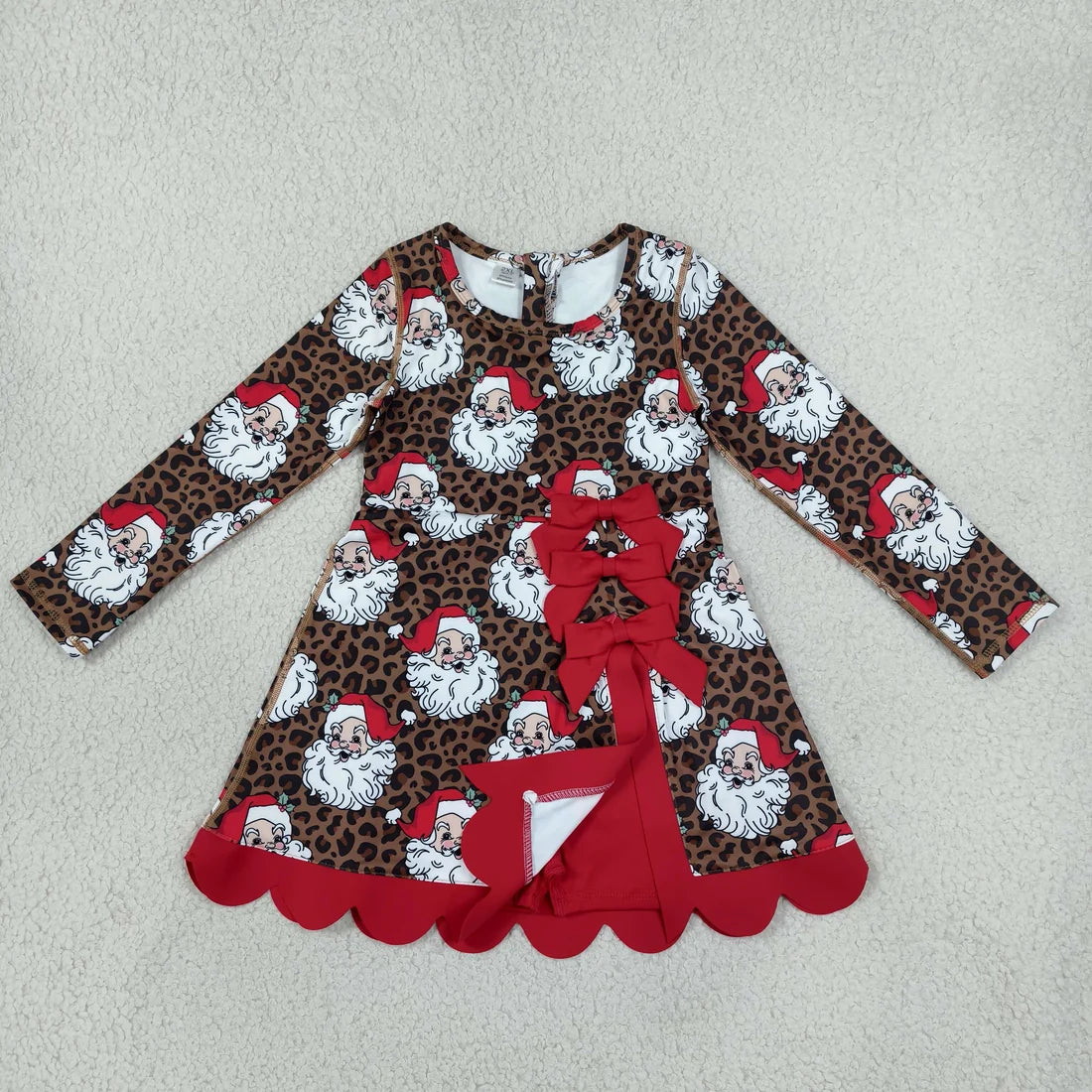 Sibling Kids Girls  Christmas Long Sleeve Active Dress With Bow