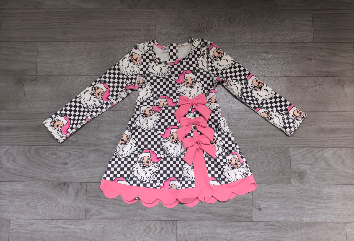 7.6 Preorder KIds Girls Christmas Pink Leopard Long Sleeve Active Dress