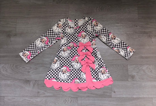 7.6 Preorder KIds Girls Christmas Pink Leopard Long Sleeve Active Dress