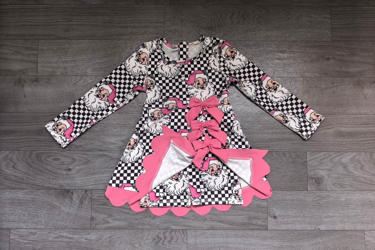7.6 Preorder KIds Girls Christmas Pink Leopard Long Sleeve Active Dress