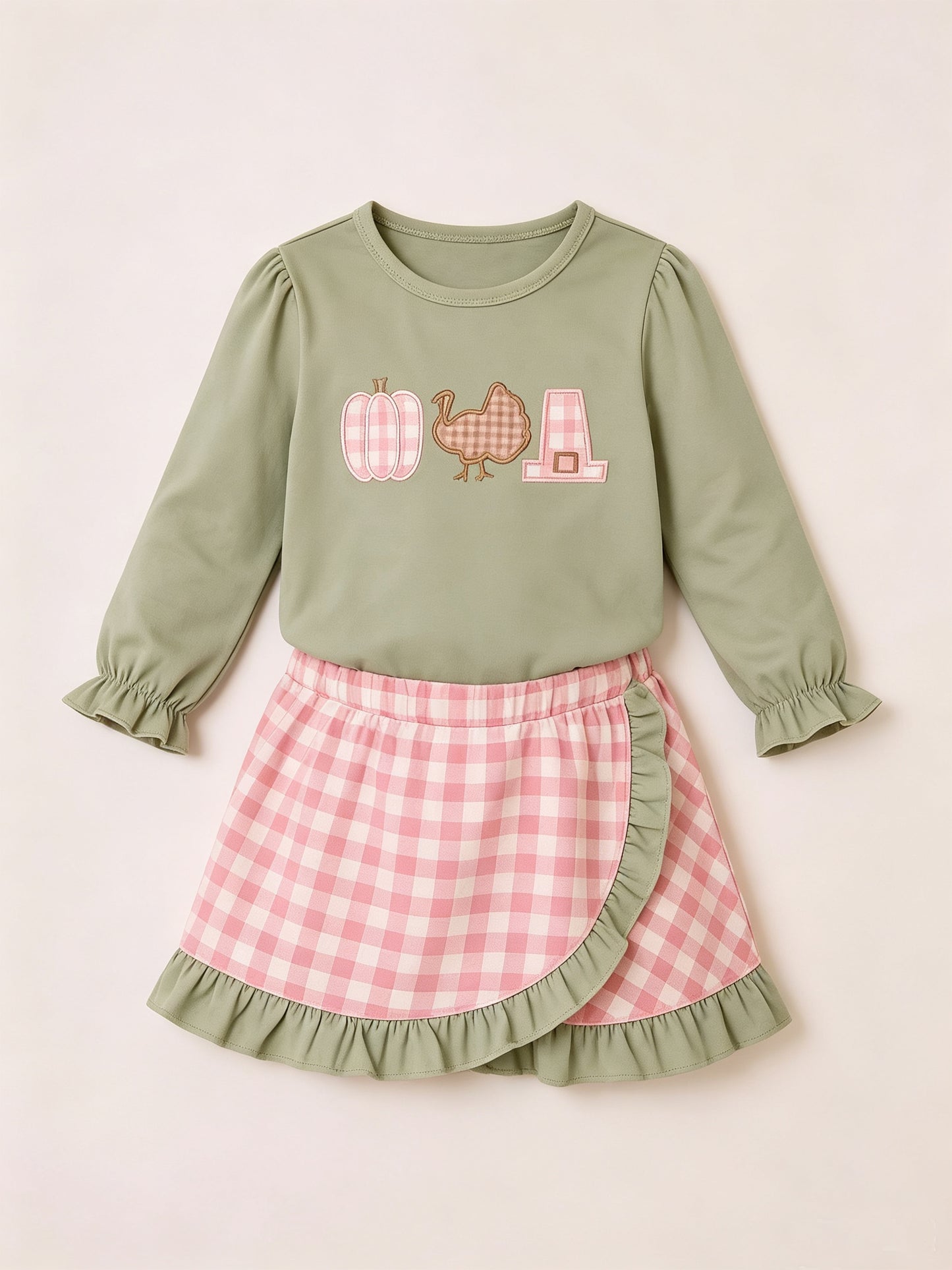7.6 Preorder KIds Girls Thankgiving Long Sleeve Top With Skort Outfit