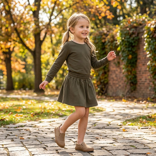 GLD1698 Dark Green Cotton Long Sleeve Top Skort Girls Fall Clothes Set