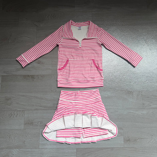 7.21 Preorder GLD1699 Pink Stripes Zipper Top Skort Girls Yoga Clothes Set