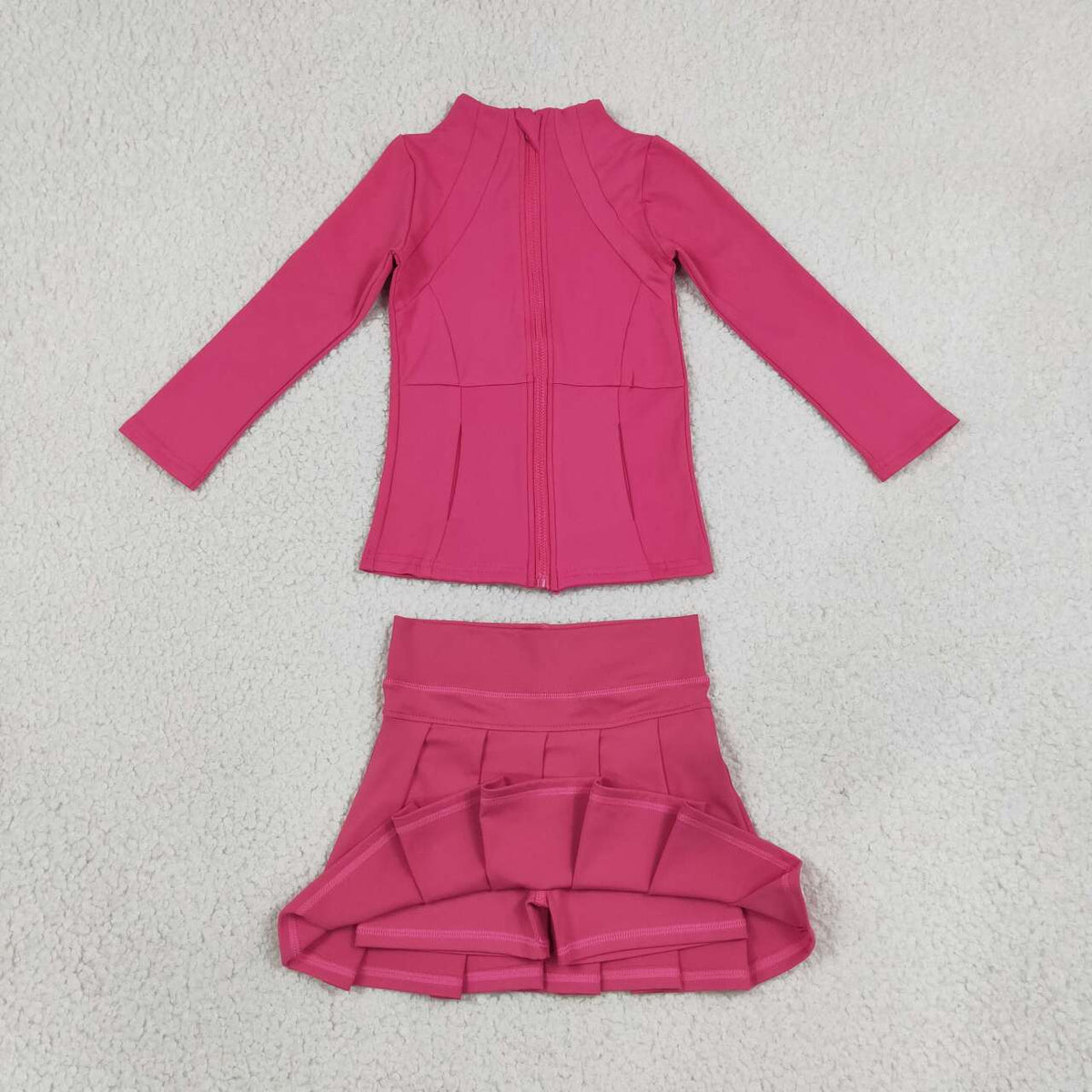 GLD1703 Hot Pink Zipper Top Skort Girls Yoga Clothes Set