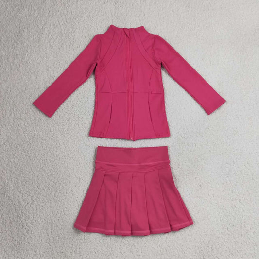 Sibling Kids Girls Solid Color Zipper Jacket with Skort Active Yoga Outfit