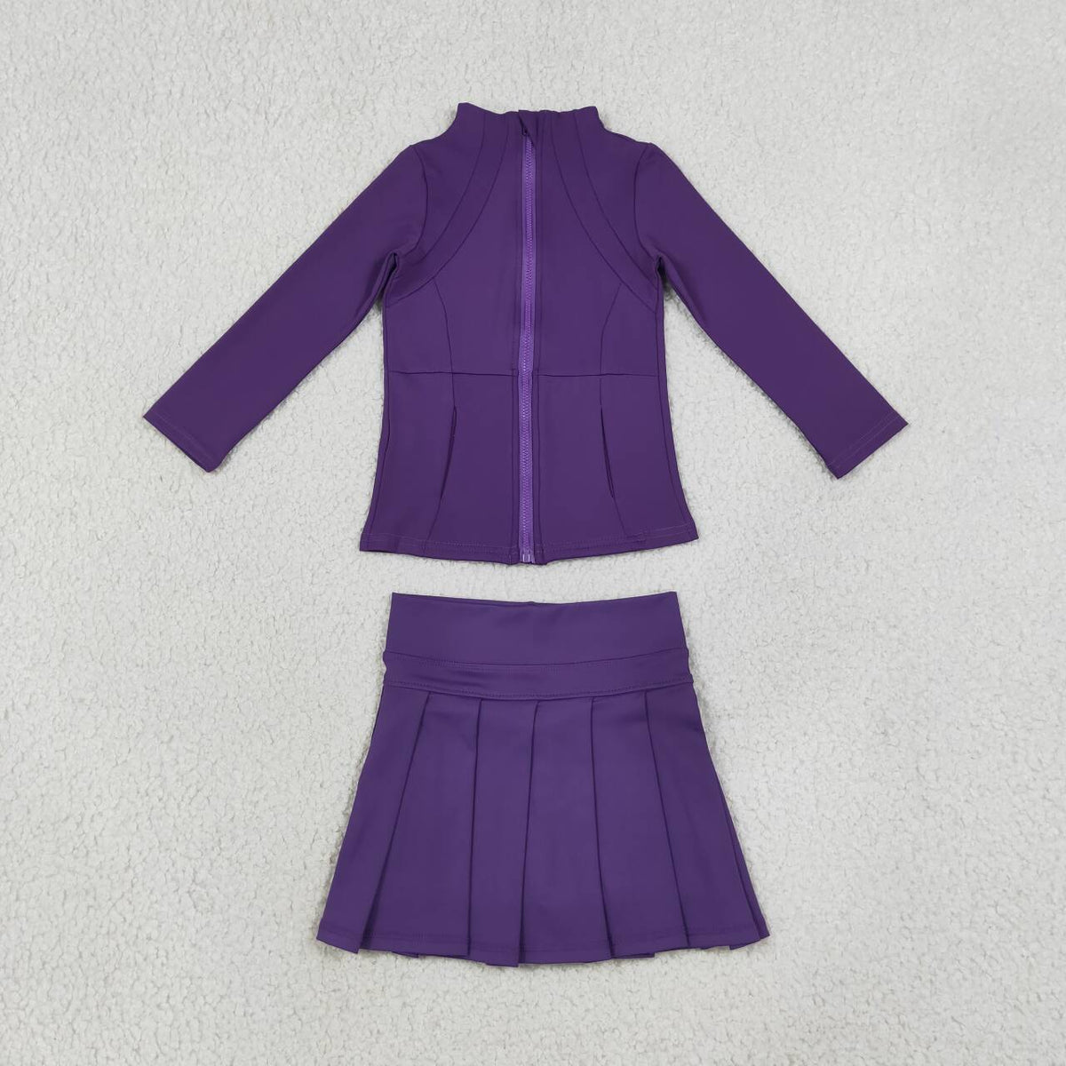 Sibling Kids Girls Solid Color Zipper Jacket with Skort Active Yoga Outfit