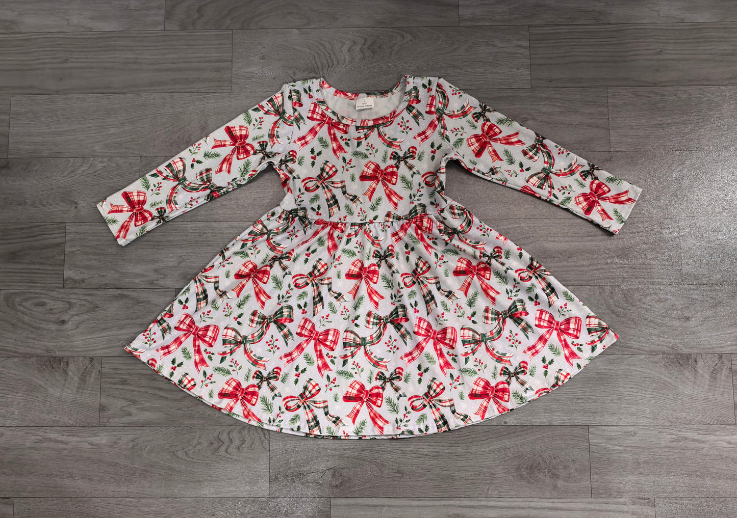 7.23  Preorder Baby Girls Christmas Bow Long Sleeve Dress