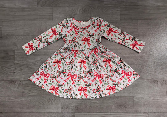 7.23  Preorder Baby Girls Christmas Bow Long Sleeve Dress