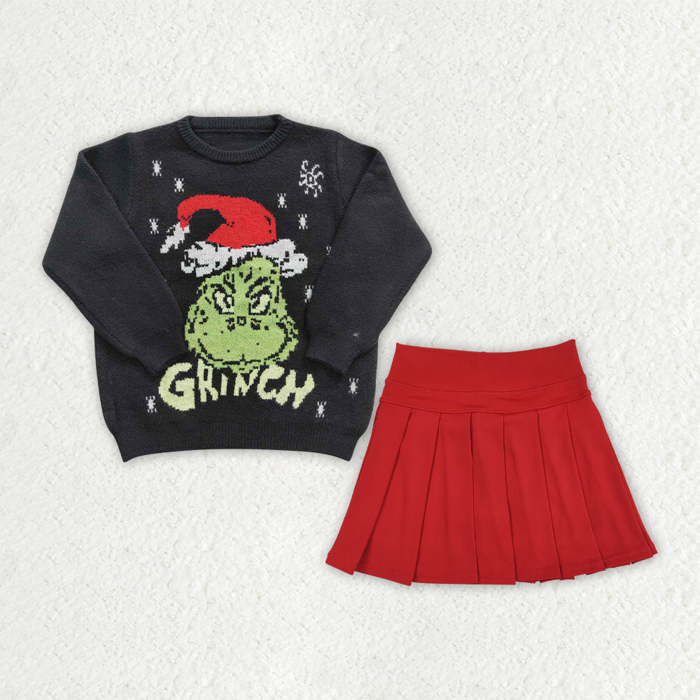 Kids Girls Christmas sweater top with Active Red Skort Set