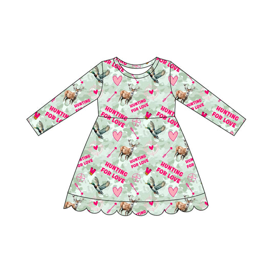 8.1 Preorder  Kids Girls Hunting For Love Duck Deer Long Sleeve Dress