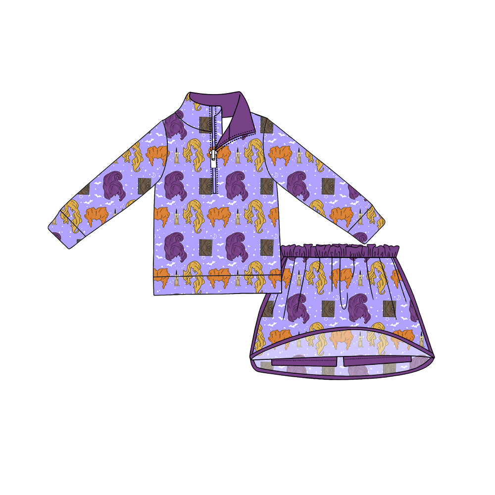 8.6 GLD1729 Preorder Witch Purple Zipper Top Skort Girls Halloween Clothes Set
