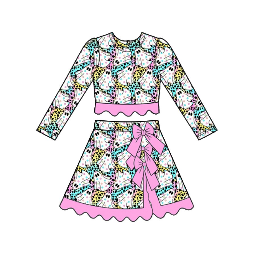 9.5 Preorder Baby Girls Hallween Ghost Leoaprd Long Sleeve Actice Outfit