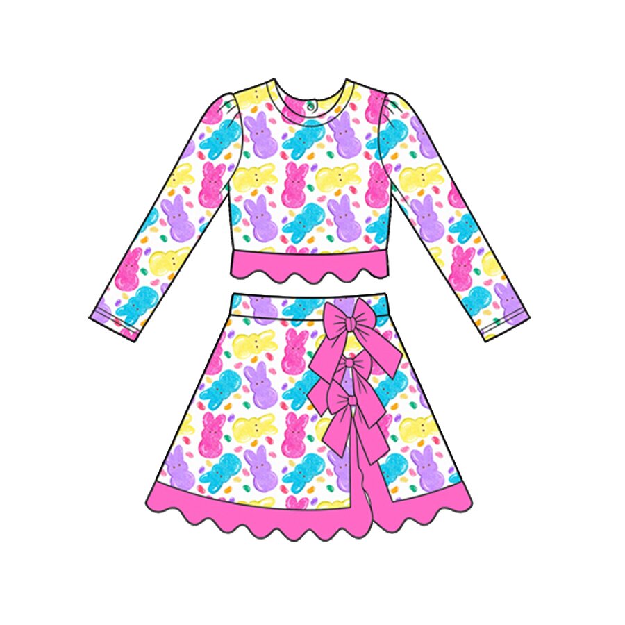 9.5 Preorder Baby Girls Easter Colorful Peep Bow Scalloped Active Outfit
