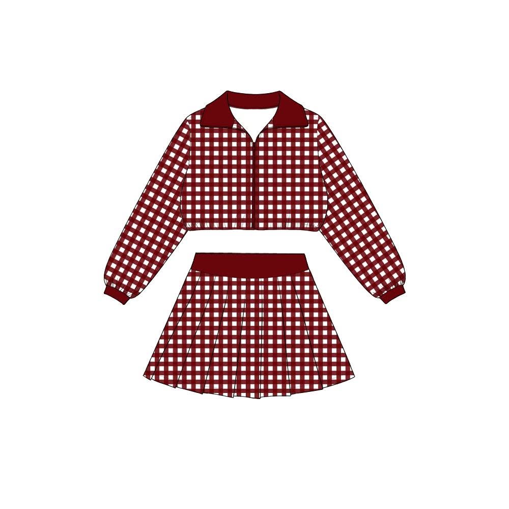 8.8  Preorder Girls Maroon Gingham Pullover Top With Skort Active Outfit