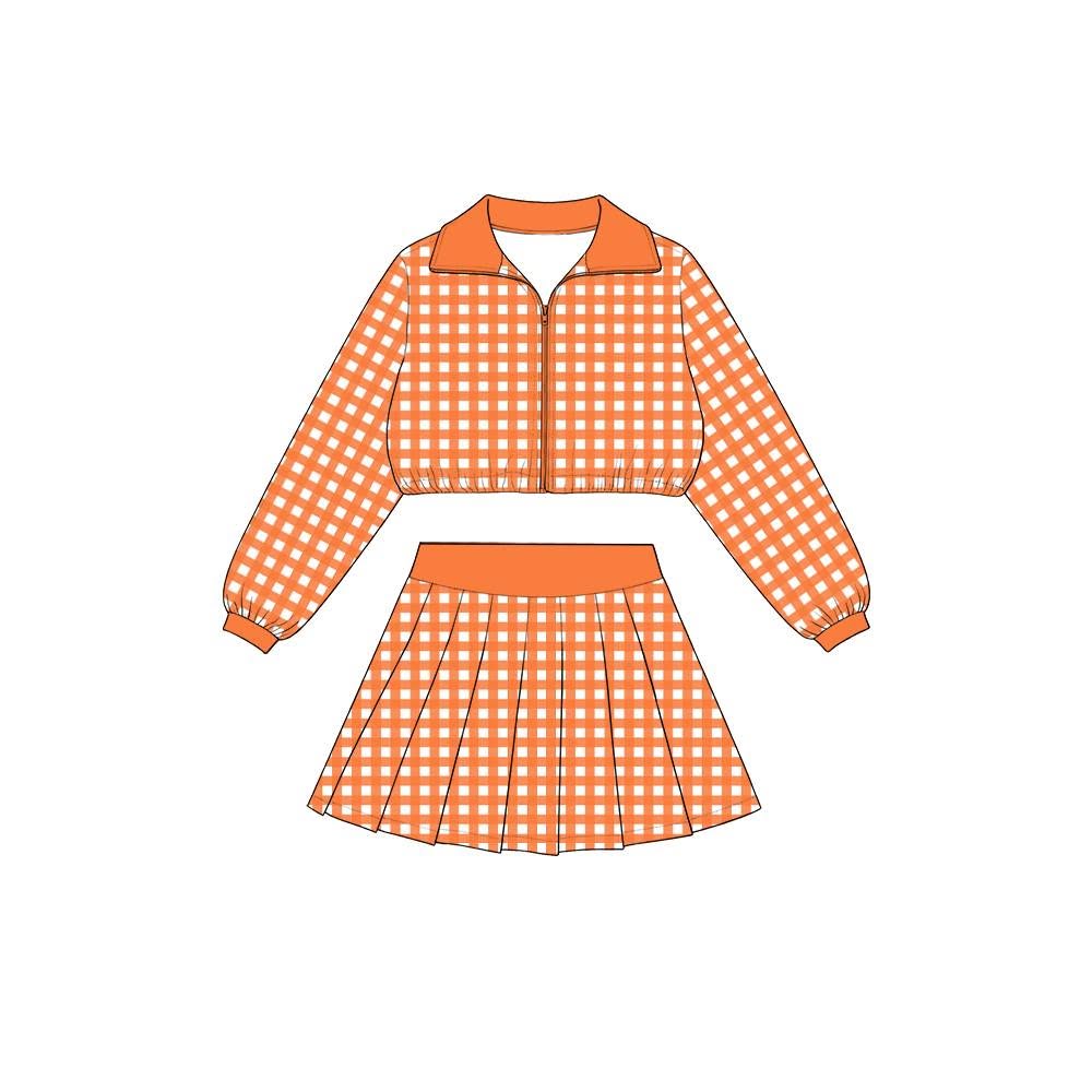 8.8  Preorder Girls Orange Gingham Pullover Top With Skort Active Outfit
