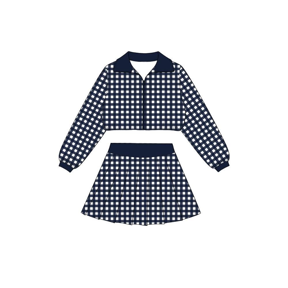 8.8  Preorder Girls Navy Gingham Pullover Top With Skort Active Outfit
