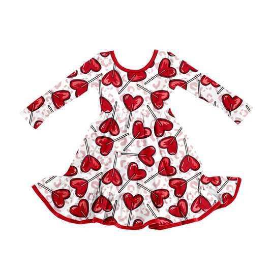 8.10 GLD1748 Preorder Hearts Leopard Pink Print Girls Valentine's Day Knee Length Dress