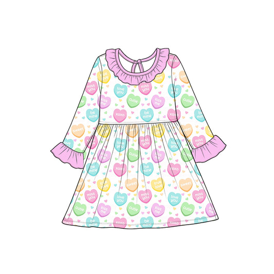 8.28 Preorder Toddler Girls Heart Candy  Long Sleeve Ruffle Dress